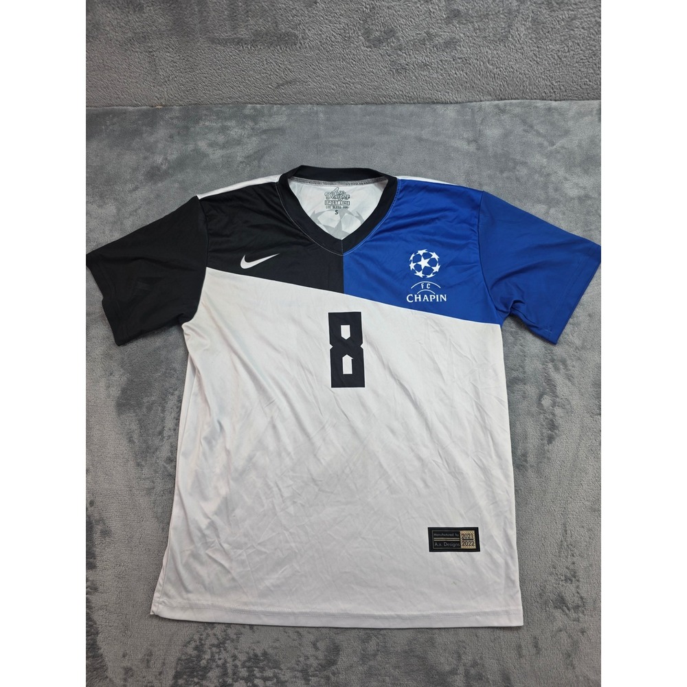 Nike A.X. Designs FC Chapin Soccer #8 Jersey Youth Small Blue Black White